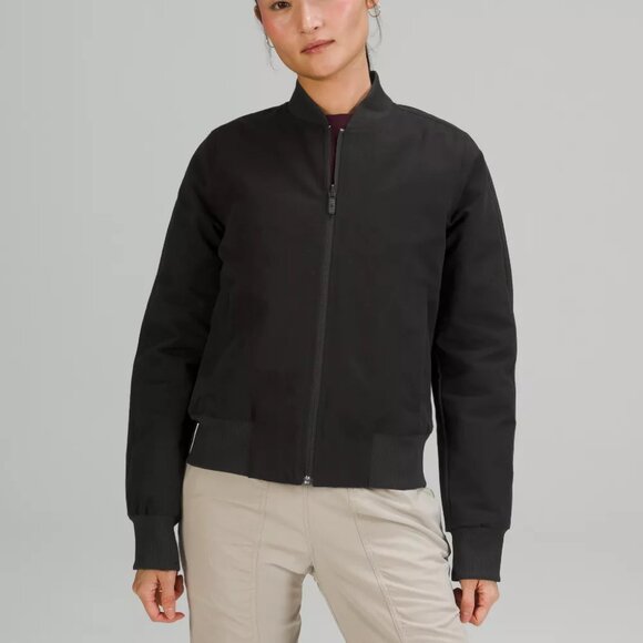 Lululemon Women's Black Non-Stop Cotton Reversible Full-Zip Bomber Jacket Sz 10 - Picture 1 of 16